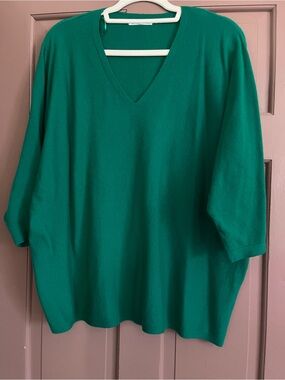 Deep Green Size 2x Vila Milano 3/4 Sleeve V-neck Sweater Rayon Polyester